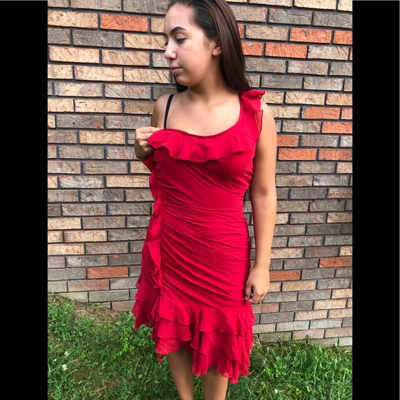 EXPRESS 100% SILK RED SEXY ONE SHOULDER SIZE 8 - Picture 4 of 8